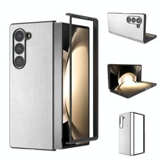 Per Samsung Galaxy Z Fold6 Custodia per telefono con copertura completa in pelle PU e cornice nera (argento)