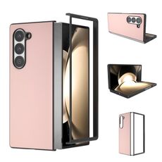 Per Samsung Galaxy Z Fold6 Custodia per telefono con copertura completa in pelle PU e cornice nera (rosa chiaro)