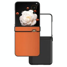 Custodia per telefono a copertura totale in tre parti in pelle PU con cornice nera per Honor Magic V Flip (arancione)