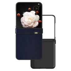 Custodia per telefono a copertura totale in tre parti in pelle PU con cornice nera per Honor Magic V Flip (blu scuro)