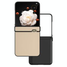 Custodia per telefono a copertura totale in tre parti in pelle PU con cornice nera per Honor Magic V Flip (rosa pesca)