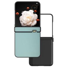 Per Honor Magic V Flip Custodia per telefono a copertura totale in pelle PU con tre parti in pelle nera (azzurro)