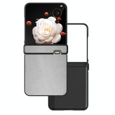 Custodia per telefono a copertura totale in tre parti in pelle PU con cornice nera per Honor Magic V Flip (argento)