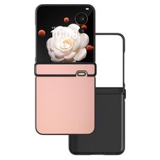 Per Honor Magic V Flip Custodia per telefono a copertura totale in pelle PU con tre parti in pelle nera (rosa chiaro)