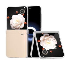 Per Honor Magic V Flip ABEEL Custodia per telefono in pelle PU con cornice traslucida smerigliata in tre parti e copertura totale (rosa pesca)