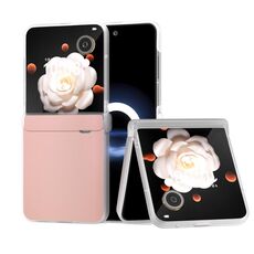 Per Honor Magic V Flip ABEEL Custodia per telefono in pelle PU con cornice traslucida smerigliata e copertura totale (rosa chiaro)