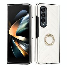 Per Samsung Galaxy Z Fold6 Custodia pieghevole a forma di V con anello rotante (bianco)