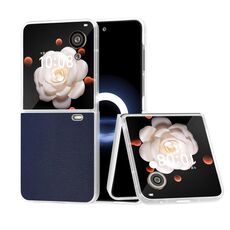 Custodia per telefono in pelle PU con cornice traslucida smerigliata For Honor Magic V Flip ABEEL (blu scuro)