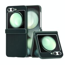 Per Samsung Galaxy Z Flip6 Custodia per telefono a copertura totale in pelle PU con sensazione di pelle in tre parti (verde scuro)