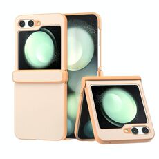 Per Samsung Galaxy Z Flip6 ABEEL Custodia per telefono in pelle PU a tre parti con copertura completa (rosa pesca)