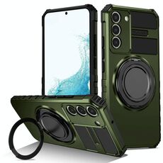 Per Samsung Galaxy S22+ 5G Custodia per telefono con supporto magnetico rotante (verde scuro)