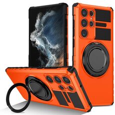 Per Samsung Galaxy S22 Ultra 5G Custodia per telefono con supporto magnetico rotante (arancione)