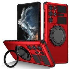 Per Samsung Galaxy S22 Ultra 5G Custodia per telefono con supporto magnetico rotante (rosso)