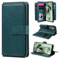 Per Samsung Galaxy S24 FE 5G Portafoglio multifunzione 10 slot per carte Custodia in pelle per telefono (verde scuro)