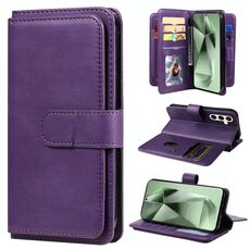 Per Samsung Galaxy S24 FE 5G Portafoglio multifunzione 10 slot per carte Custodia in pelle per telefono (viola)