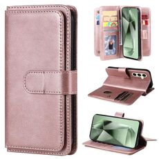 Per Samsung Galaxy S24 FE 5G Portafoglio multifunzione 10 slot per carte Custodia in pelle per telefono (oro rosa)