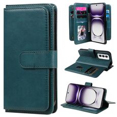 Per OPPO Reno12 5G Portafoglio multifunzione globale con 10 slot per carte Custodia in pelle per telefono (verde scuro)