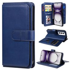 Per OPPO Reno12 5G Portafoglio multifunzione globale 10 slot per carte Custodia in pelle per telefono (blu scuro)