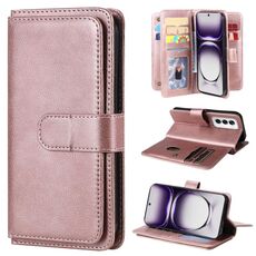 Per OPPO Reno12 5G Portafoglio multifunzionale globale con 10 slot per carte Custodia in pelle per telefono (oro rosa)