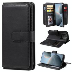 Custodia in pelle per portafoglio multifunzione Redmi K70 con 10 slot per schede (nera)