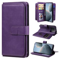 Per Redmi K70 Portafoglio multifunzione 10 slot per carte Custodia in pelle per telefono (viola)