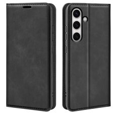 Per Samsung Galaxy S24 FE 5G Custodia in pelle con ventosa magnetica Retro-skin (nero)