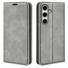 Per Samsung Galaxy S24 FE 5G Custodia per telefono in pelle con aspirazione magnetica retro-skin (grigio)