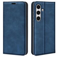 Per Samsung Galaxy S24 FE 5G Custodia in pelle con ventosa magnetica Retro-skin (blu scuro)