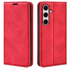 Per Samsung Galaxy S24 FE 5G Custodia in pelle con ventosa magnetica Retro-skin (rosso)