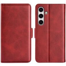 Per Samsung Galaxy S24 FE 5G Custodia per telefono in pelle con chiusura orizzontale con fibbia magnetica bifacciale (Rosso)