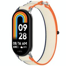 Per cinturino per orologio Xiaomi Smart Band 9 con chiusura a strappo in nylon e anello (arancione + beige)