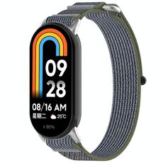Per cinturino per orologio Xiaomi Smart Band 9 con gancio in nylon e chiusura ad anello (verde + grigio)