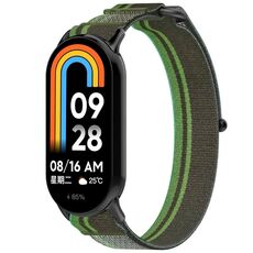 Per cinturino per orologio Xiaomi Smart Band 9 con chiusura a strappo in nylon e anello (verde scuro)