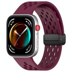 Per Huawei Watch Fit3 Holes Style Folding Magnetic Buckle Silicone Watch Band (Rosso Vino)