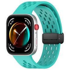 Per Huawei Watch Fit3 Holes Style Folding Magnetic Buckle Silicone Watch Band (verde acqua)