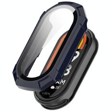 Per Xiaomi Smart Band 9 PC + pellicola temperata Custodia protettiva per orologio con superficie armatura integrata (blu inchiostro)