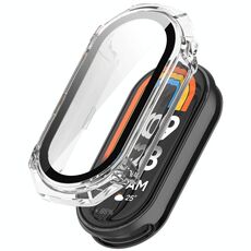 Per Xiaomi Smart Band 9 PC + Pellicola temperata Custodia protettiva per superficie dell'orologio con armatura integrata (bianco trasparente)