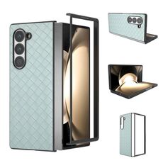 Per Samsung Galaxy Z Fold6 Custodia per telefono in PU con trama intrecciata con cornice nera (verde chiaro)