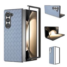 Per Samsung Galaxy Z Fold6 Custodia per telefono in PU con trama intrecciata con cornice nera (azzurro chiaro)
