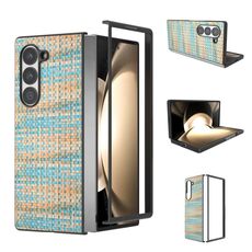 Per Samsung Galaxy Z Fold6 Custodia per telefono in PU con trama a reticolo e colore della cornice nera (blu)