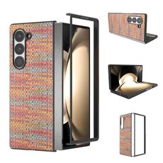 Per Samsung Galaxy Z Fold6 Custodia per telefono in PU con trama a reticolo e colore della cornice nera (mandarino)