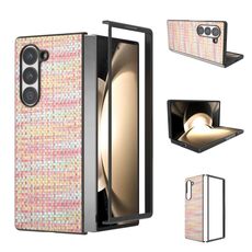 Per Samsung Galaxy Z Fold6 Custodia per telefono in PU con trama a reticolo e colore cornice nera (rosa)