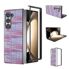Per Samsung Galaxy Z Fold6 Custodia per telefono in PU con trama a reticolo e colore della cornice nera (viola)