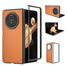 Custodia per telefono a copertura totale in pelle PU per Honor Magic V3 con cornice nera (arancione)