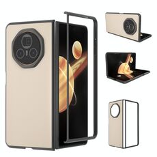 Custodia per telefono con copertura completa in pelle PU per Honor Magic V3 con cornice nera (rosa pesca)