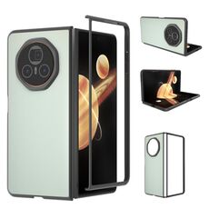 Custodia per telefono con copertura completa in pelle PU per Honor Magic V3 con cornice nera (verde chiaro)