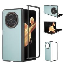 Custodia per telefono con copertura completa in pelle PU per Honor Magic V3 con cornice nera (azzurro chiaro)