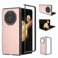 Custodia per telefono con copertura completa in pelle PU per Honor Magic V3 con cornice nera (rosa chiaro)