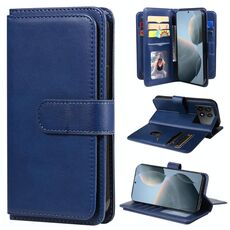 Per Redmi K70 Portafoglio multifunzione 10 slot per carte Custodia in pelle per telefono (blu scuro)