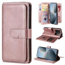 Custodia in pelle per portafoglio multifunzione Redmi K70 con 10 slot per schede (oro rosa)